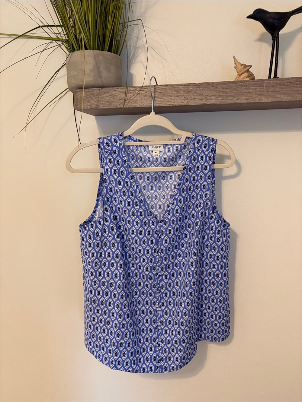 J. Crew Blue and White Sleeveless Button-Front Tank nwot